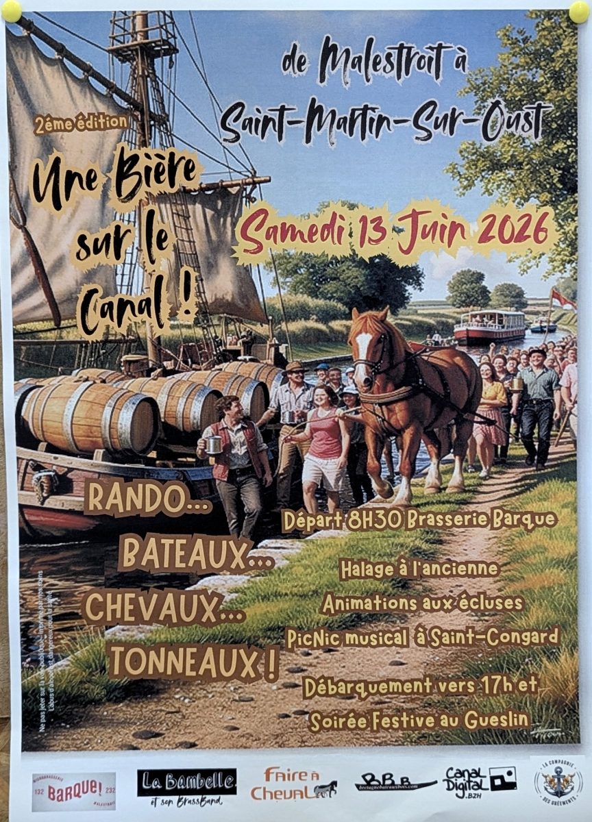 Affiche de l’évènement Une bière sur le Canal 2026 entre Malestroit et Saint-Martin-sur-Oust
