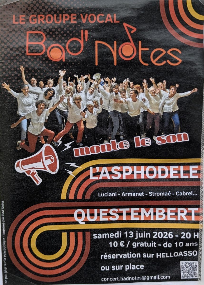 Affiche du concert du groupe vocal Bad’Notes à Questembert le 13 juin 2026 à L’Asphodèle