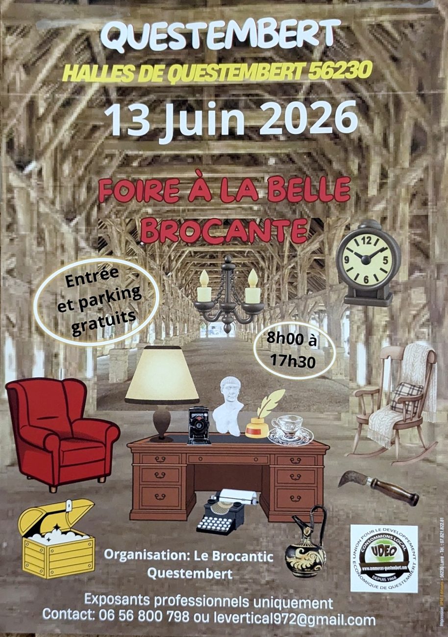 Affiche de la Foire à la Belle Brocante 2026 aux Halles de Questembert