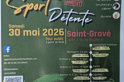 Journée Sport Détente à Saint-Gravé le 30 mai 2026 : animations, sports et spectacles gratuits 1 Affiche de la Journée Sport Détente organisée à Saint-Gravé le 30 mai 2026 avec activités sportives et animations gratuites