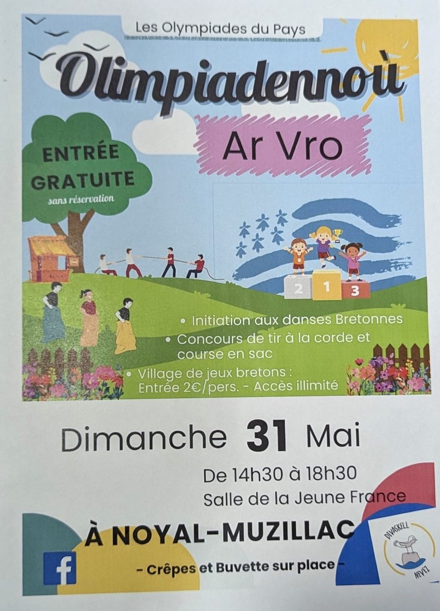 Affiche des Olympiadennoù Ar Vro 2026 à Noyal-Muzillac avec jeux bretons et animations familiales