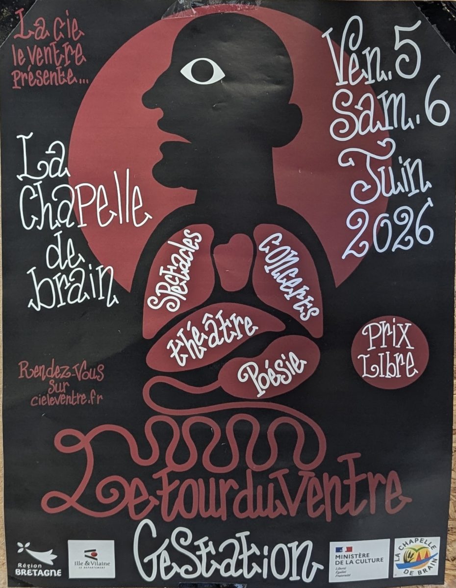 Affiche du Tour du Ventre 2026 à La Chapelle-de-Brain avec spectacles, théâtre participatif et créations collectives