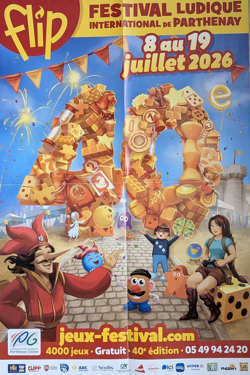 Affiche officielle du Festival Ludique International de Parthenay FLIP 2026 dans les Deux-Sèvres