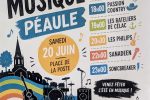 Affiche de la Fête de la Musique 2026 à Péaule avec concerts et restauration le 20 juin.
