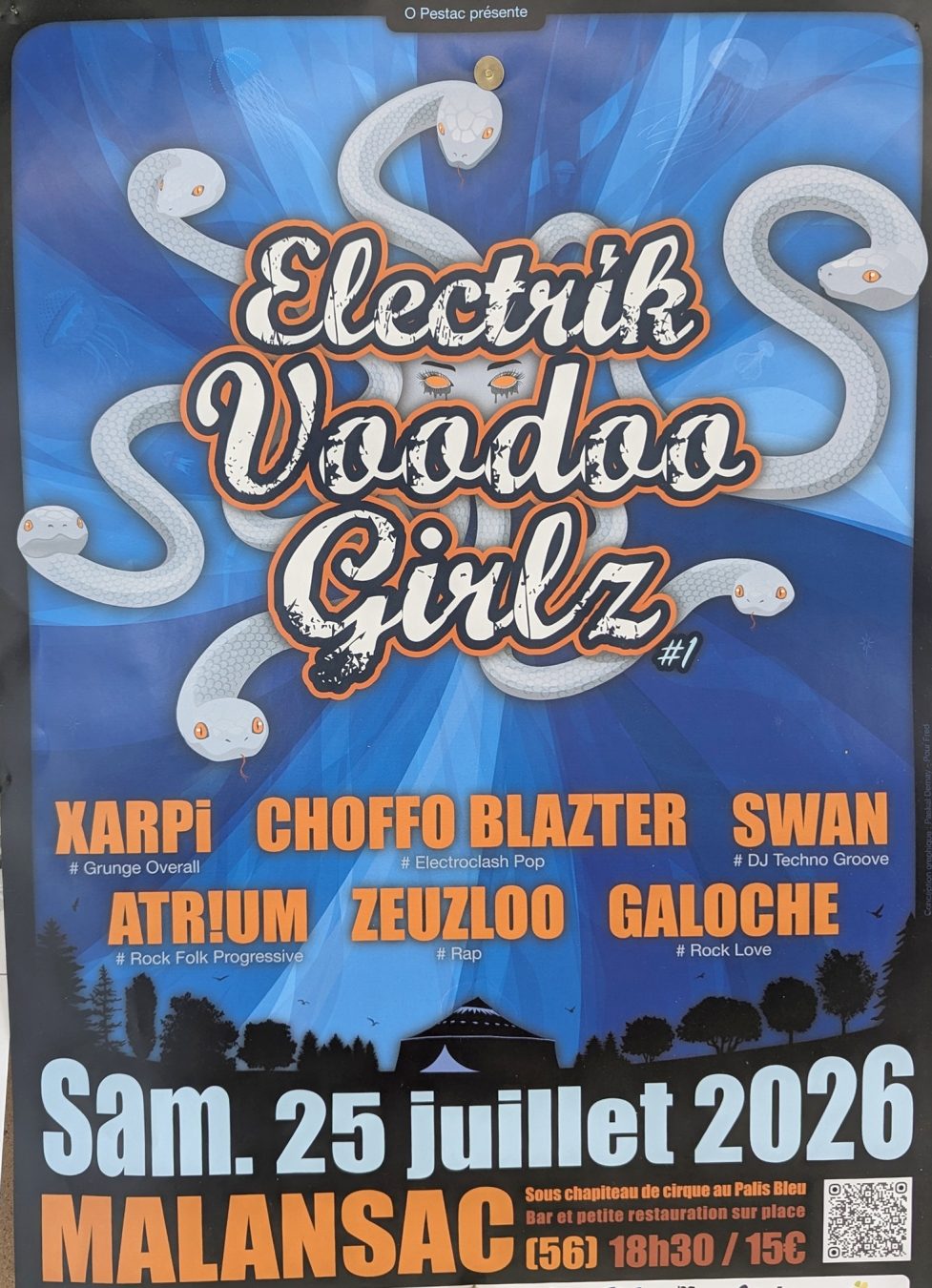 Affiche du festival Electrik Voodoo Girlz #1 à Malansac le 25 juillet 2026 avec concerts rock, rap et électro.