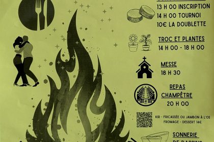 Affiche de la Fouée de la Saint-Jean 2026 à la chapelle Saint-Jean de Questembert avec concours de palets, repas champêtre et bal populaire.