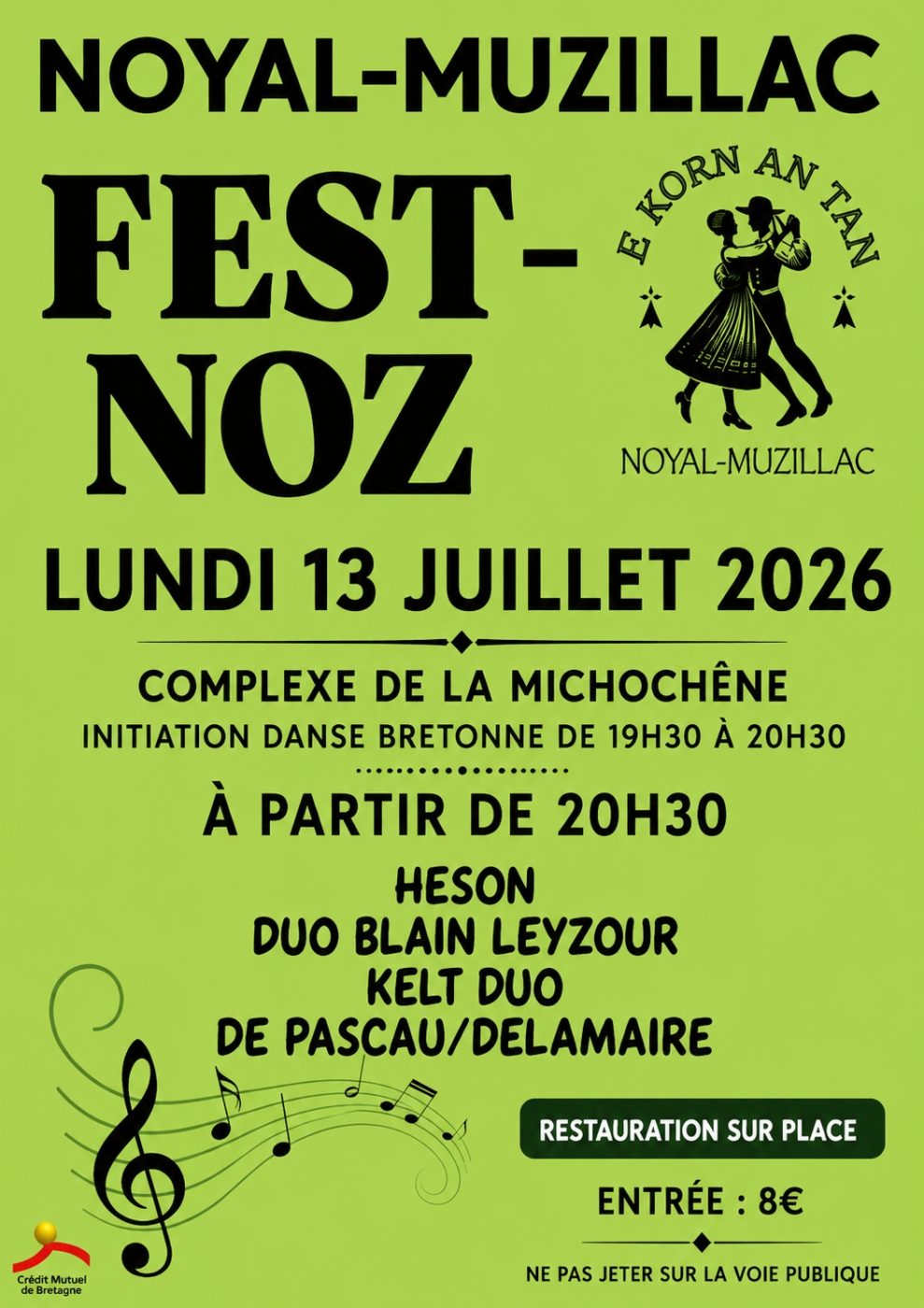 Affiche du fest-noz à Noyal-Muzillac le 13 juillet 2026